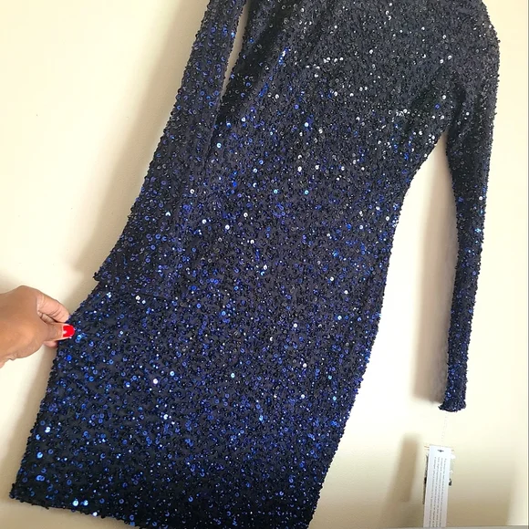 Aidan Mattox | Dresses | Blue Ombre Sequin Longsleeve Dress | Poshmark